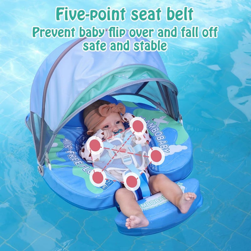 AnjeeIOT Mambobaby Float with Canopy Non Inflatable Baby Pool Float Upgraded Tail Toddler Baby Float with Removable Sun Canopy Safety Swim Float No Flip Over for Age 3-24 Months, Earth Blue - Image 4